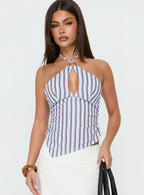 Idiana Halter Keyhole Top Blue Stripe